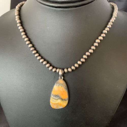 Navajo Yellow Bumblebee Jasper Pendant Necklace | Sterling Silver | Authentic Native American Handmade | 12812