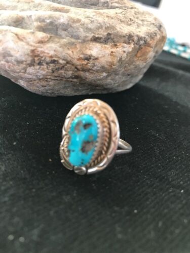 Native American Navajo Kingman Turquoise Ring | Sterling Silver | Sz 8
