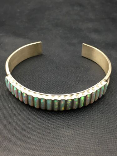 Native American Zuni Opal Bracelet | Sterling Silver | Authentic Handmade | 4393