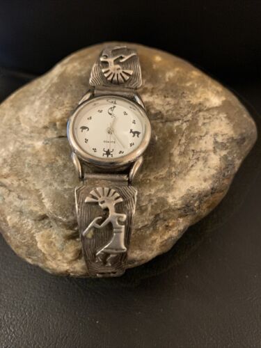 Authentic Native American Navajo Sterling Silver Watch Tips | Old Pawn Kokopelli Design | 1448