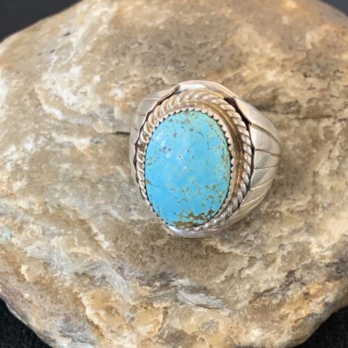 Navajo Blue Kingman Turquoise Ring | Sterling Silver | Sz 8.5 | Authentic Native American Handmade | 11938
