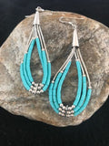 Navajo Liquid Silver Heishi Dangle Turquoise Earrings | Sterling | 2" | Southwestern