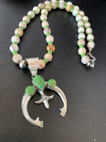 Navajo Green Turquoise Gaspeite Spiny Oyster Necklace NajaPendant | Sterling Silver | 22" | 10525