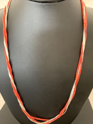 Navajo Coral Tube Beads Liquid Silver Heishi 5-Strand Necklace | Sterling Silver | 02181