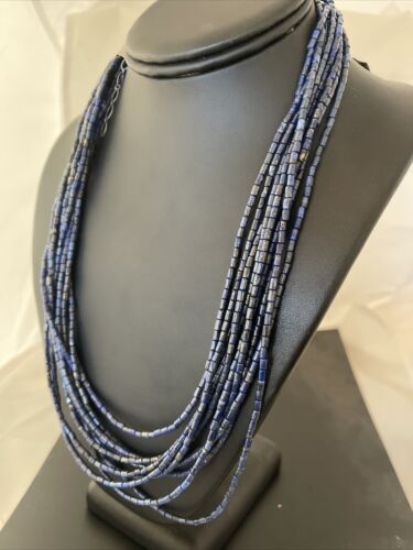 Navajo Sterling Silver 10-Strand Lapis Necklace | Authentic Native American Handmade | 01095