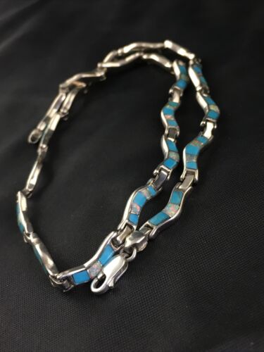 Navajo Sterling Silver Necklace | Spiderweb Turquoise Opal Inlay Pendant | 16" | 10251