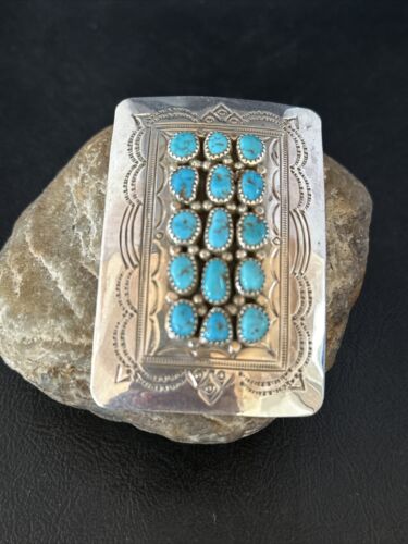 Navajo Blue Kingman Turquoise Belt Buckle Concho | Sterling Silver | Authentic Native American Handmade | 14796