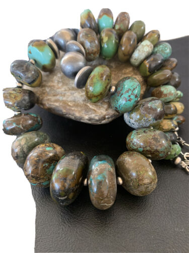 Navajo Pearl Jewelry | Graduated Sterling Silver Turquoise Necklace | Authentic Native American Handmade | 20" | 01753