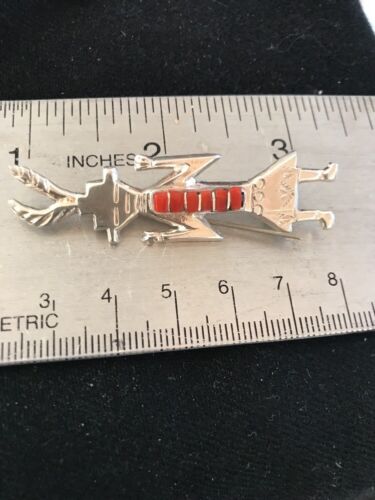 Vintage Sterling Silver Kachina Coral Pin | Authentic Native American Inlay | Navajo Jewelry | 3"