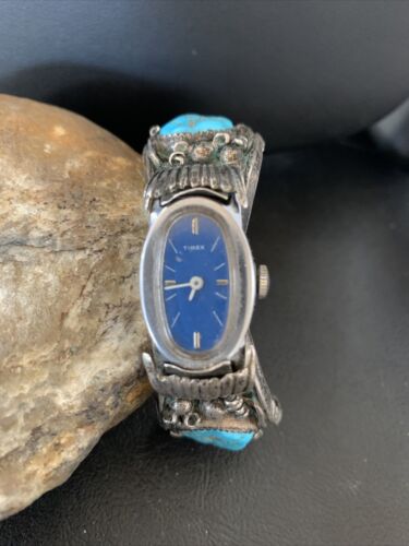 Navajo Sterling Silver Watch Tips | Old Pawn Turquoise & Coral Band | Authentic Native American Jewelry | 1439