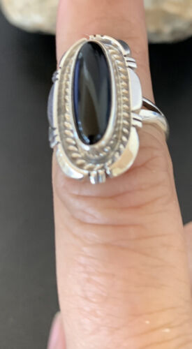 Native American Navajo Handmade Sterling Silver Black Onyx Ring | Sz 6 | 11586