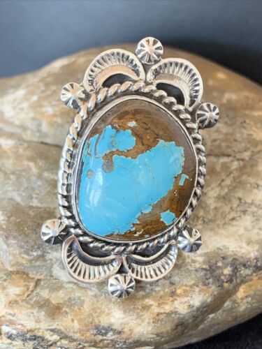 Southwestern Navajo Sterling Silver Blue Turquoise #8 Ring | Sz 7.5 | 1687