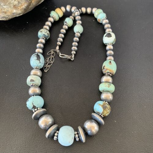 Navajo Pearl Dry Creek Turquoise Beads Necklace | Sterling Silver | 21" | Handmade | 10940