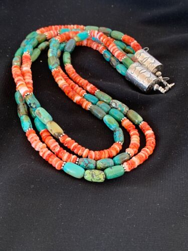 Navajo Green Turquoise Spiny Necklace Set | Sterling Silver | Authentic Native American Handmade | 2979 - Masha USA