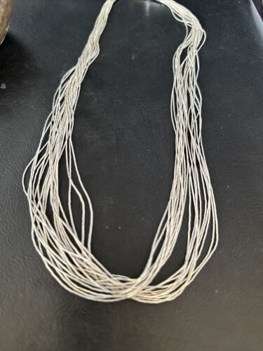 Handmade Liquid Heishi Necklace | 20 Strands Sterling Silver | 22" Silver Tubes | 14708