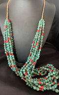 Men's Santo Domingo Blue Turquoise Coral Necklace | 36" Bead Nugget | Authentic Native American Handmade | 13185