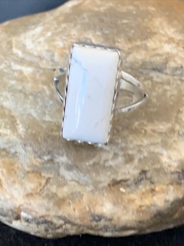 Navajo White Buffalo Turquoise Ring | Sterling Silver | Sz 10.5 | Authentic Native American Handmade | 1083