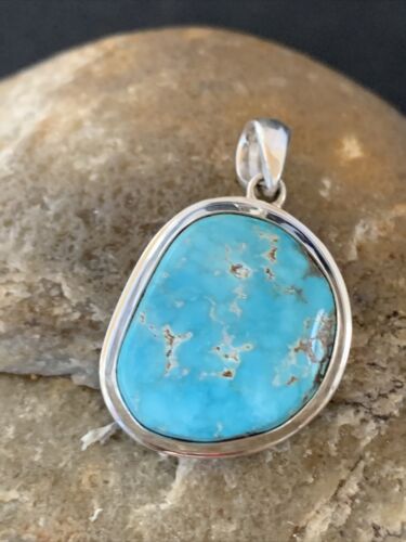 Navajo Blue Bisbee Turquoise Pendant | Sterling Silver | 1.5" | Authentic Native American Handmade | 1623