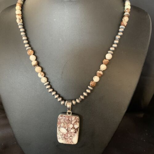 Navajo Wild Horse Turquoise Necklace Pendant | Sterling Silver | 21" | Authentic Native American Handmade | 13863