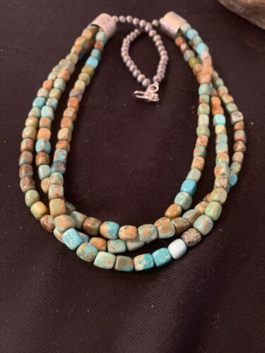 Navajo Green Turquoise Necklace | Sterling Silver | Authentic Native American Handmade | 00610
