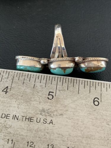 Navajo Blue Turquoise Cluster Ring | Authentic Native American Sterling Silver | Multi-Stone | Sz 10 | 02124