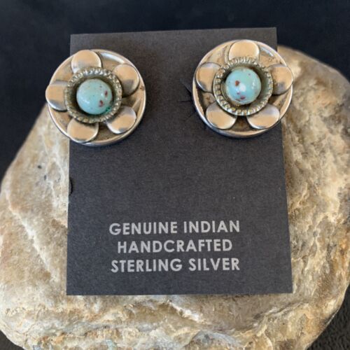 Native American Clip-On Earrings Set | Old Pawn Navajo Sterling Silver Blue Turquoise | 13021