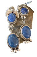 Native American Navajo Denim Lapis Dangle Earrings | Sterling Silver | 2" | 1682