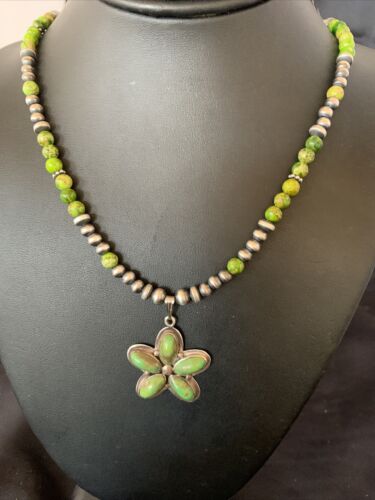 Navajo Green Gaspeite Turquoise Pendant | Authentic Native American Sterling Silver | Multi-Stone | 12263