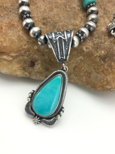 Navajo Blue Turquoise Pendant Necklace | Sterling Silver | Authentic Native American Handmade | 2641