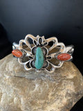 Men's Navajo Kingman Turquoise & Spiny Oyster Bracelet | Sterling Silver | Authentic Native American Handmade | 01032