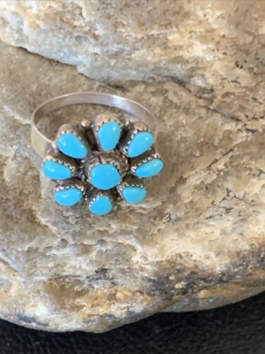 Navajo Blue Cluster Turquoise Ring | Authentic Native American Sterling Silver | Multi-Stone | Sz 7 | 12460