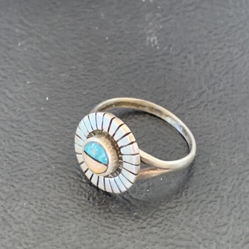 Native American Women's Navajo Blue Lapis Pink Coral Inlay Ring | Sz 6.5 | 11203 - Masha USA