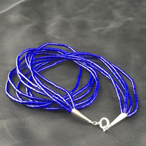 Southwestern Blue Lapis Heishi 5-Strand Necklace | Sterling Silver | 17" | 10260