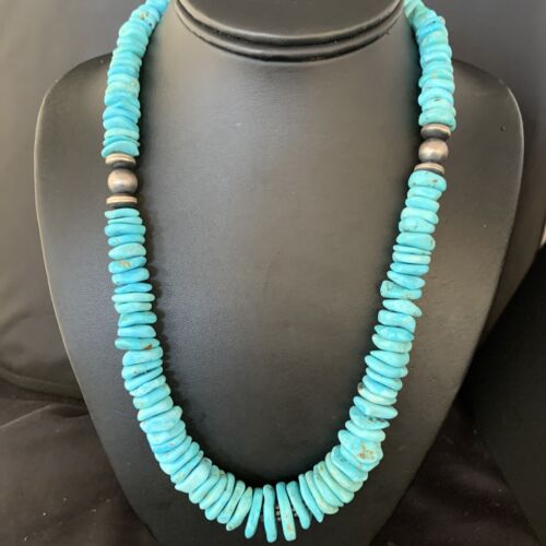 Navajo Blue Graduated Turquoise Necklace | Sterling Silver | Authentic Native American | 21" | 13975