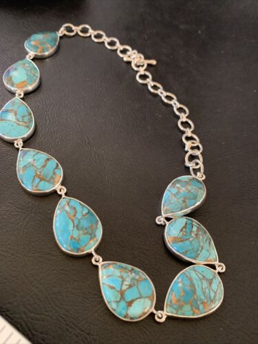 Navajo Blue Mojave Turquoise Pendant Necklace | Sterling Silver | 18" | Authentic Native American Handmade | 11633