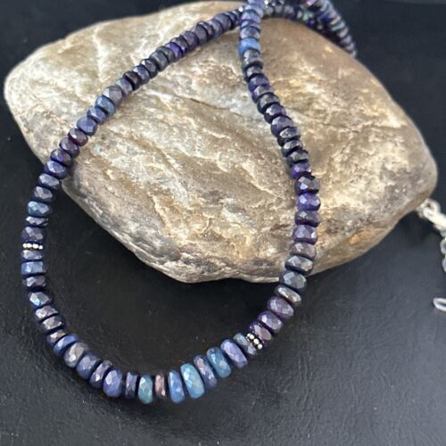 Native American Blue Opal Necklace | Sterling Silver | Navajo Handmade | 18" | 14534