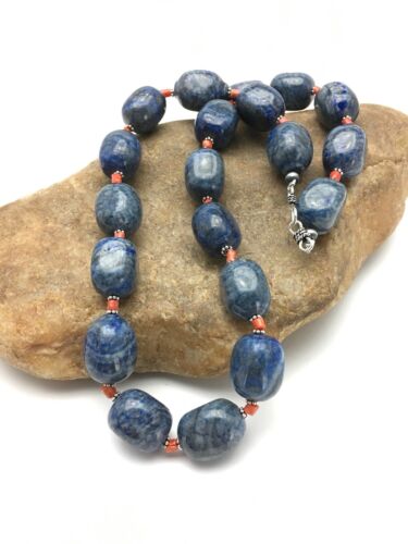 Southwestern Denim Chunky Lapis Coral Necklace | Sterling Silver | 21" | 2817