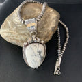 White Buffalo Turquoise Pendant Necklace | Sterling Silver | Navajo | Authentic Native American Handmade | 13992