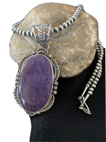 Southwestern Navajo Pearls Necklace | Sterling Silver Charoite Pendant | Authentic Native American Handmade | 1280