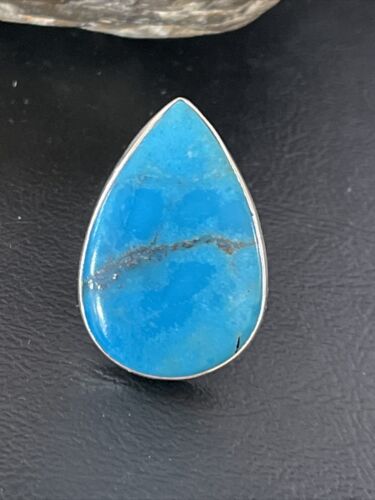 Navajo Blue Kingman Turquoise Ring | Sterling Silver | Sz 8 | Teardrop | Authentic Native American Handmade | 10509