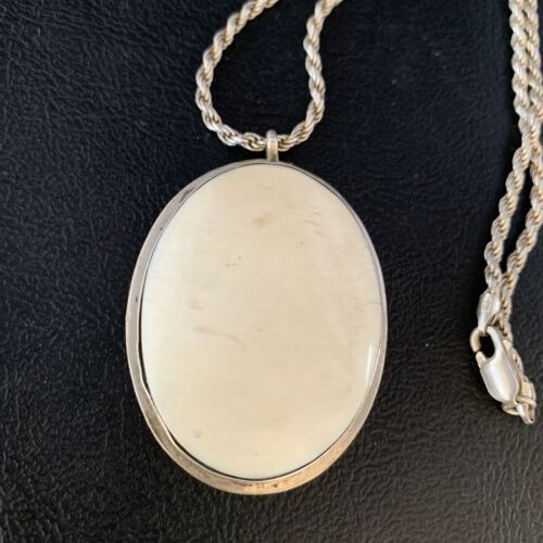 Men's Navajo Pearl White Buffalo Turquoise Pendant | Sterling Silver Necklace | Authentic Native American | 13741