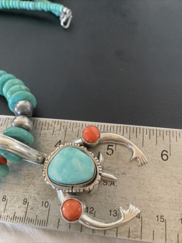 Navajo Sterling Silver Necklace | Blue Turquoise & Spiny Oyster Naja Pendant | Authentic Native American Handmade | 2060