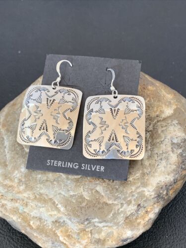 Southwestern Women's Navajo Stamped Earrings | Sterling Silver | Authentic Native American Handmade | 1662