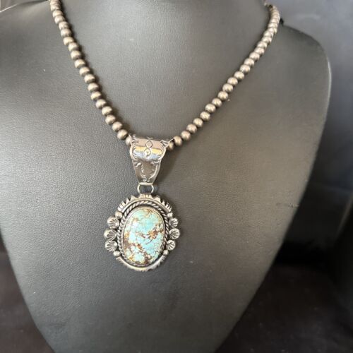 Navajo Blue Golden Hills Pendant Necklace | Sterling Silver | Authentic Native American Handmade | 14351