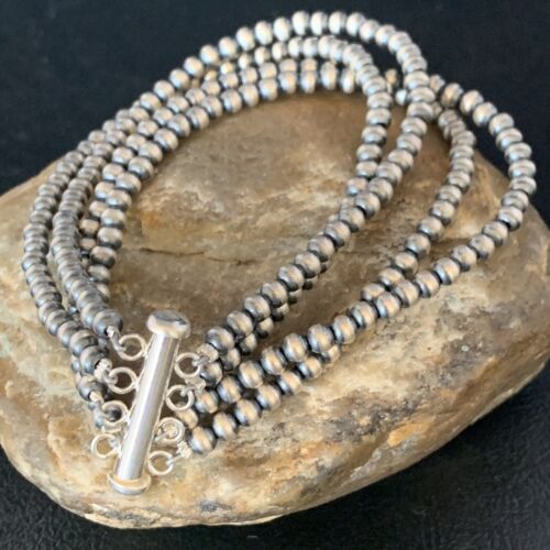 Native American Navajo Pearls Bracelet | Sterling Silver | 4-Strand | Authentic Handmade | 13586