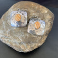 Navajo Sterling Silver Earrings with Gold Orange Spiny Oyster | Authentic Native American Handmade | Set2076