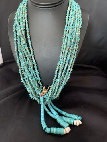Men's XL Santo Domingo Blue Turquoise Shell Bead Jacla Necklace | 36" | 13187