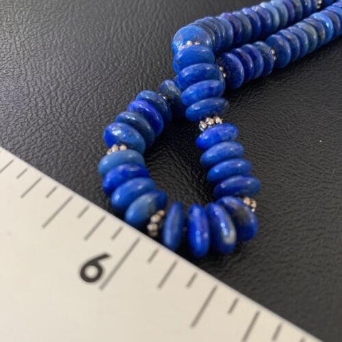 Men's Blue Lapis Bead Necklace | 8mm Liquid Silver Heishi | Sterling Silver | 24" | 12775