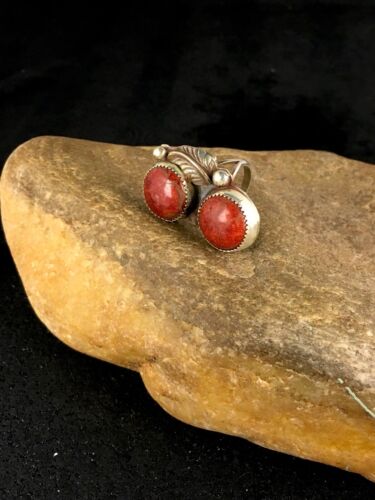 Native American Navajo Apple Coral Sponge Multi-Stone Ring | Sterling Silver | Sz 6 | 8766
