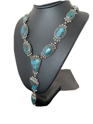 Southwestern Lariat Necklace | Arizona Turquoise | Navajo Sterling Silver | 00699